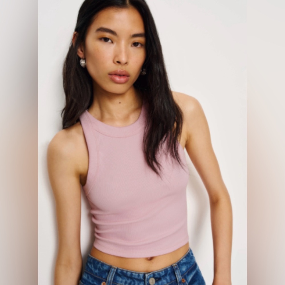 Reformation Tasha Cropped Tank, Light Pink (Babygirl), Size L